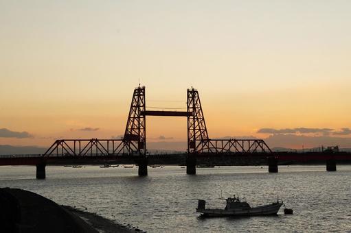 福岡 大川市 筑後川昇開橋1  筑後川昇開橋,昇開橋,可動橋の写真素材