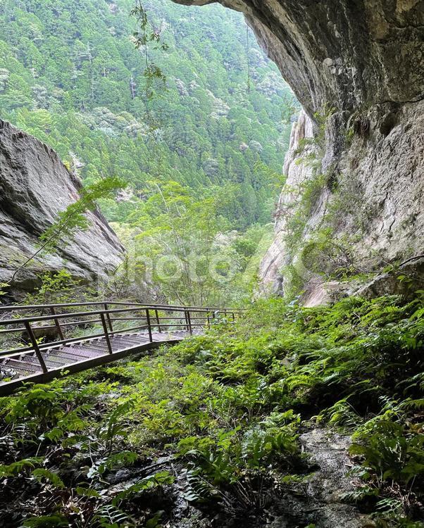 愛知県の秘境　乳岩狭 絶景,洞窟,山奥の写真素材