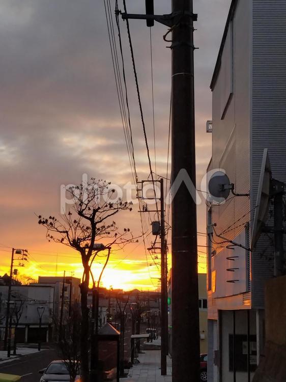 １２月の夕日 夕日,北海道,根室市の写真素材