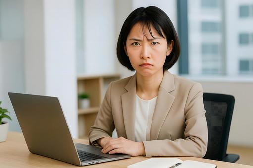 怒るオフィス女性 怒るオフィス女性の写真