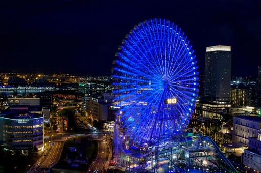 みなとみらい 観覧車,夜景,みなとみらいの写真素材
