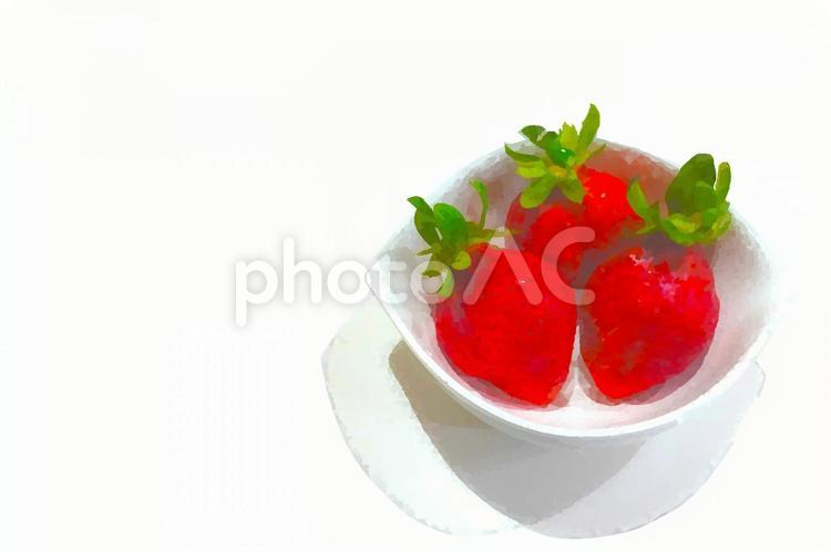 皿に盛ったイチゴ_水彩画風 いちご,苺,食べ物の写真素材