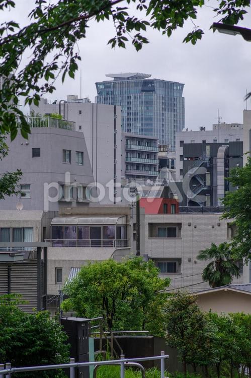 雨の東京港区赤坂4丁目の風景 しずく,マンション,丹後町の写真素材