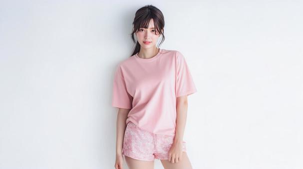 ピンク色のTシャツのモックアップ ピンク色のTシャツのモックアップの写真
