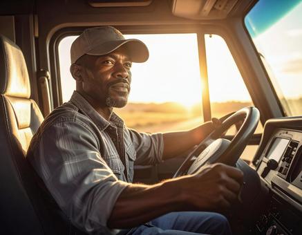 トラックを運転する男性ドライバー トラックを運転する男性ドライバーの写真