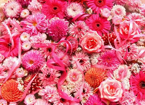 花手水 花手水 花手水,ピンク,リボンの写真素材