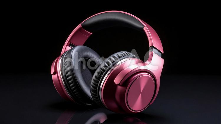 メタリックピンクのヘッドホン01 ヘッドホン,音楽,電化製品の写真素材