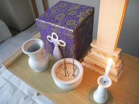Incense candles offered in front of the mortuary tablets, bone pots, urn, bardo dais, JPG