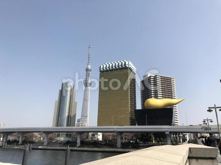 吾妻橋からの景色 吾妻橋,浅草,東京スカイツリーの写真素材
