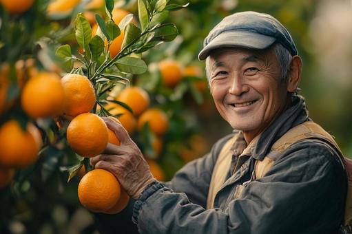 柑橘を育てる農家の男性のイメージの写真