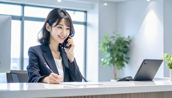 笑顔で対応する女性の受付嬢の写真