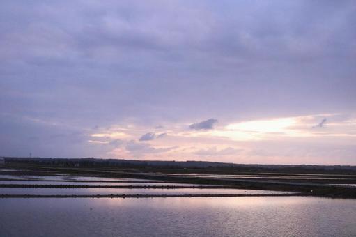 夕焼けと田んぼ 夕焼けと田んぼ 田んぼ,畑,夕焼けの写真素材