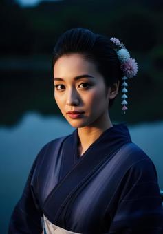 浴衣姿の日本人女性のポートレイト 浴衣姿の日本人女性のポートレイトの写真