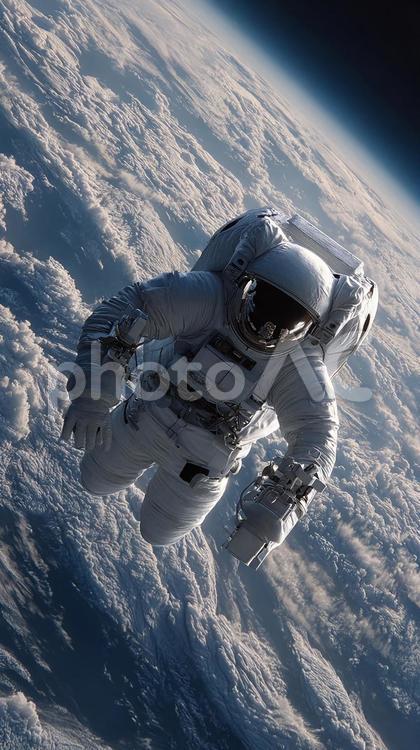 宇宙空間での冒険と、地球のコントラスト 宇宙飛行士,宇宙服,宇宙の写真素材