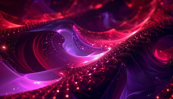 光の粒子が舞う赤と紫の抽象曲線の写真