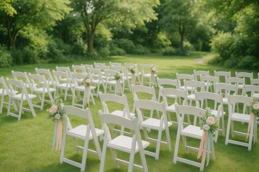 ガーデン挙式の白い椅子 ガーデン挙式の白い椅子の写真