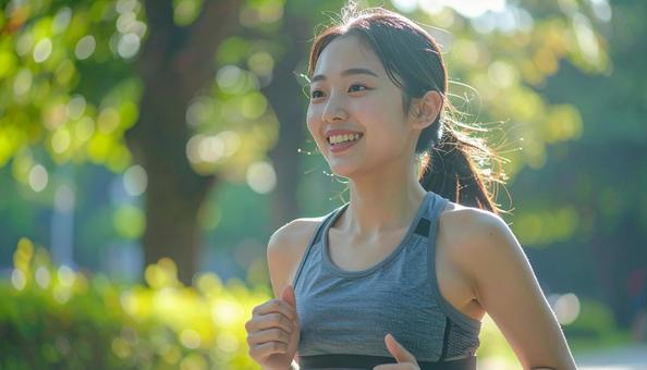 ジョギングする女性 ジョギングする女性の写真