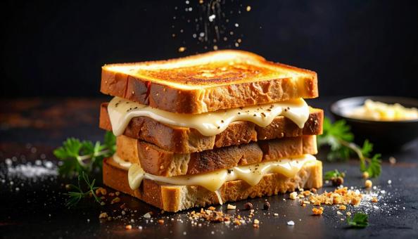 バターを塗った食パンにとろけるチーズ バターを塗った食パンにとろけるチーズの写真