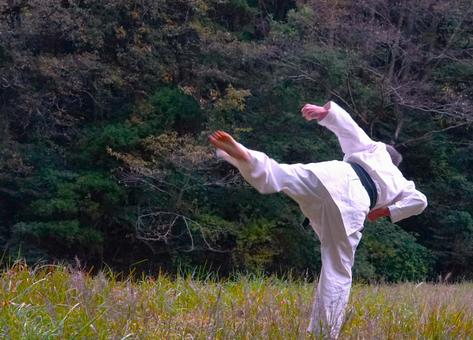 空手（蹴り・後ろ向き） 空手,蹴り,道着の写真素材