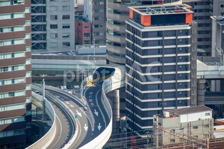 梅田スカイビルから見た阪神高速の梅田出口 梅田スカイビル,阪神高速,梅田の写真素材
