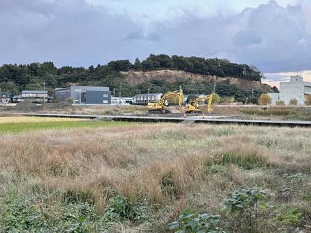晩秋の田舎の夕暮れ　福井県あわら市 冬,地方,晴れの写真素材