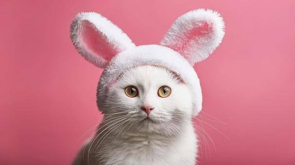うさぎの被り物を装着している猫2 うさぎの被り物を装着している猫2の写真