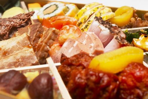 おせちのお重詰めのクローズアップ12 正月,記念日,調理後の写真素材