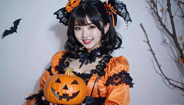 ハロウィンの仮装 女性 パンプキンドレス ハロウィンの仮装 女性 パンプキンドレスの写真