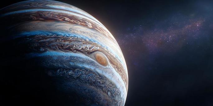宇宙に浮かぶ巨大な木星 宇宙に浮かぶ巨大な木星の写真