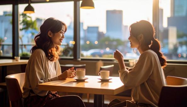 カフェ女性 カフェ女性の写真