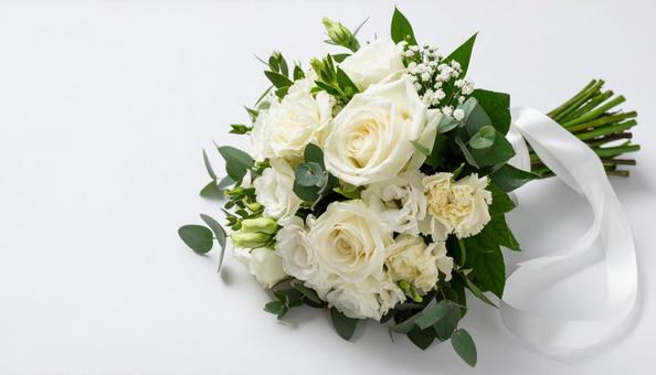 ウエディングブーケ　白い背景の写真