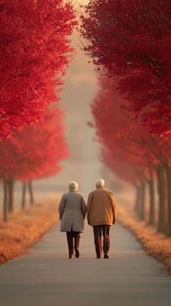 紅葉ロードでのウォーキングの写真