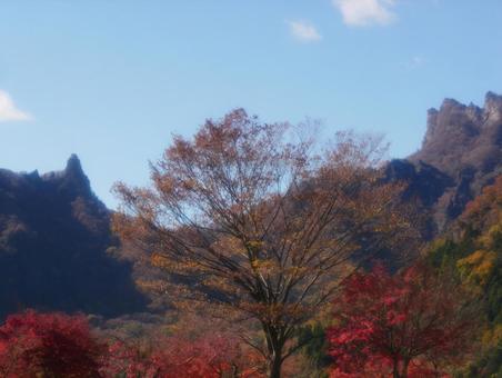 妙義山と紅葉 秋,紅葉,妙義山の写真素材