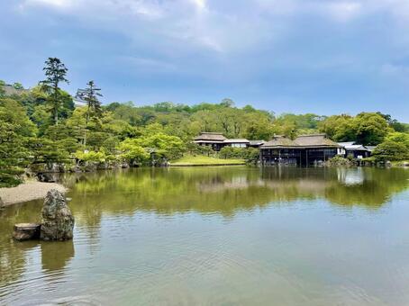 彦根城 玄宮園の池と趣ある建物 彦根城,玄宮園,庭園の写真素材