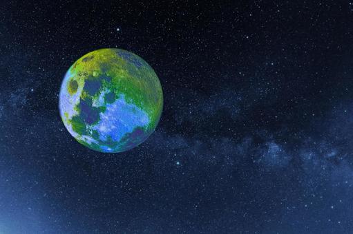 宇宙イメージ素材/星空・緑化する月 宇宙イメージ素材/星空・緑化する月 星,惑星,月の写真素材