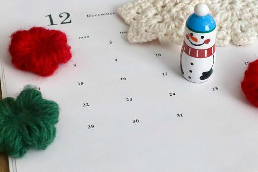 カレンダーとゆきだるま　１２月イメージ 12月,12,１２月の写真素材