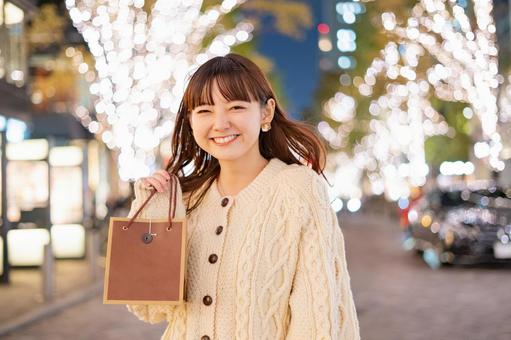 Woman with a present, female, illumination, present, JPG