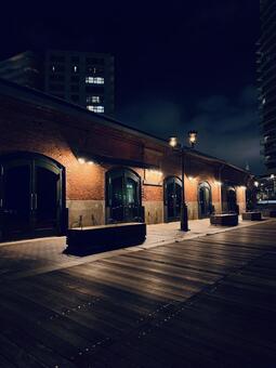 レンガ造 壁,夜,風景の写真素材