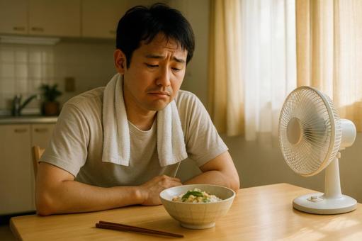 食欲のない暑い昼の男性 食欲のない暑い昼の男性の写真