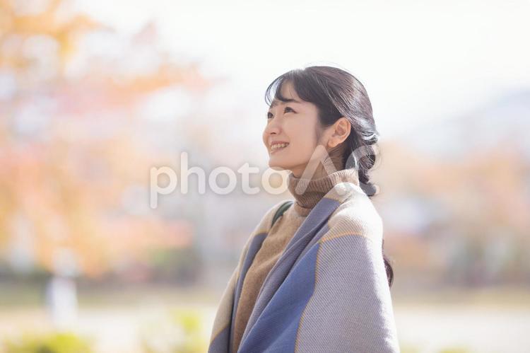 秋・冬を感じる女性 秋,紅葉,女性の写真素材
