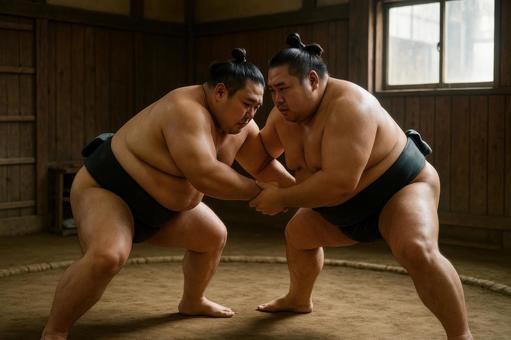 稽古場の相撲 稽古場の相撲の写真