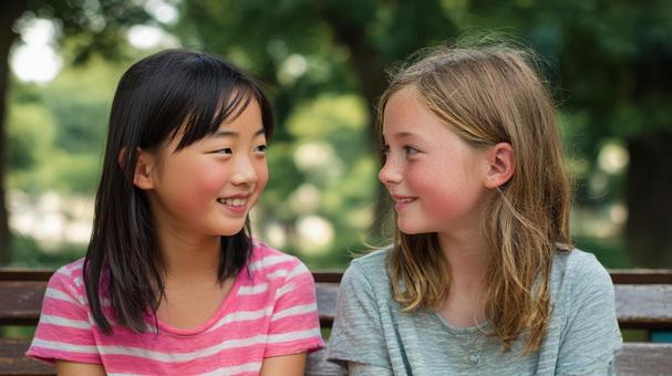 公園で遊ぶ日本人と西洋人の女の子4 公園で遊ぶ日本人と西洋人の女の子4の写真
