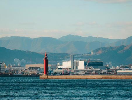 赤い灯台 赤い灯台,元宇品公園,鉢々谷の浜の写真素材