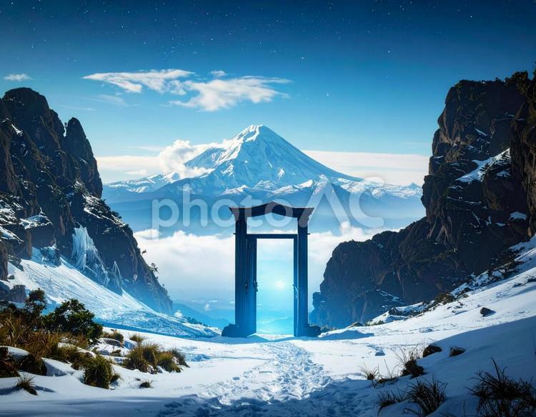 扉のある山 風景,北欧,寒いの写真素材