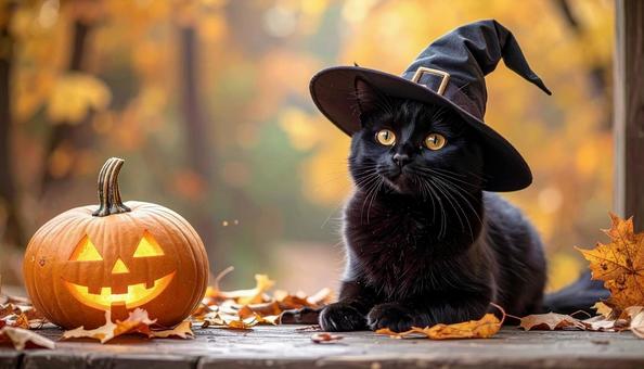 ハロウィン仮装 魔女な黒猫 ハロウィン仮装 魔女な黒猫の写真