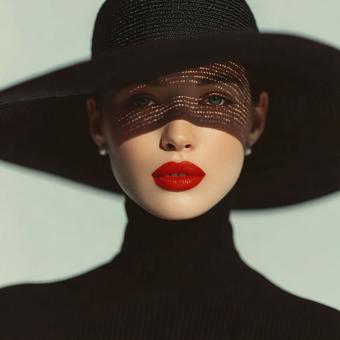 黒いハットとタートルネックの女性 黒いハットとタートルネックの女性の写真