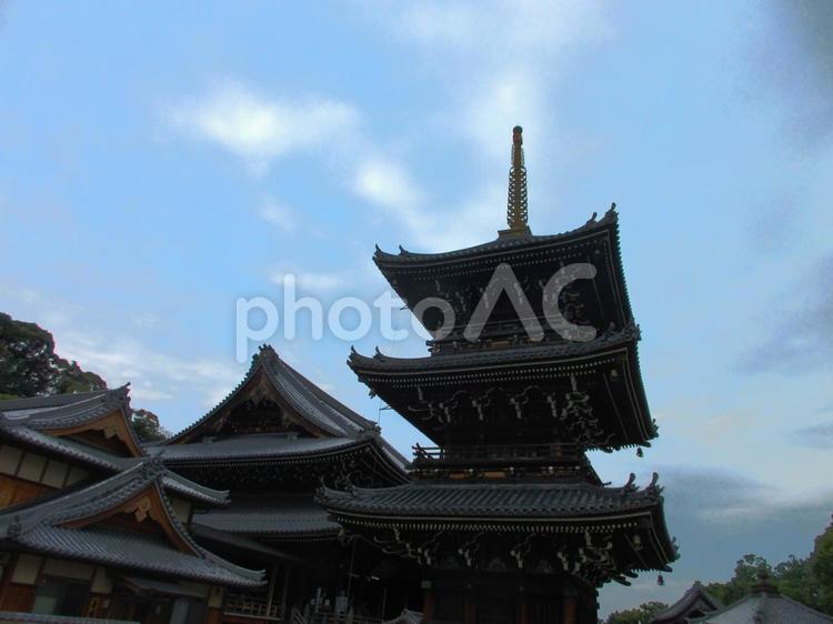 大阪府-水間寺-本堂と三重塔 水間寺,寺,龍谷山の写真素材