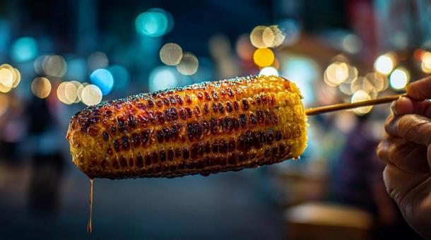 お祭りの夜店の焼きとうもろこし 01 お祭りの夜店の焼きとうもろこし 01の写真
