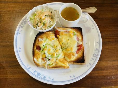 モーニングセット ピザトースト モーニングセット ピザトースト モーニングセット,喫茶店,カフェの写真素材