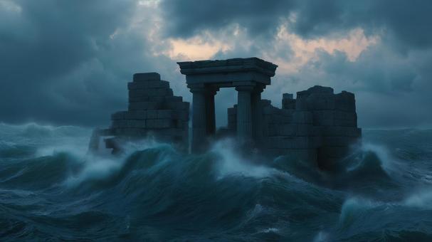 海に佇む幻想的な古代建築 海に佇む幻想的な古代建築の写真